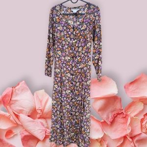 1990s vintage floral print long sleeve dress